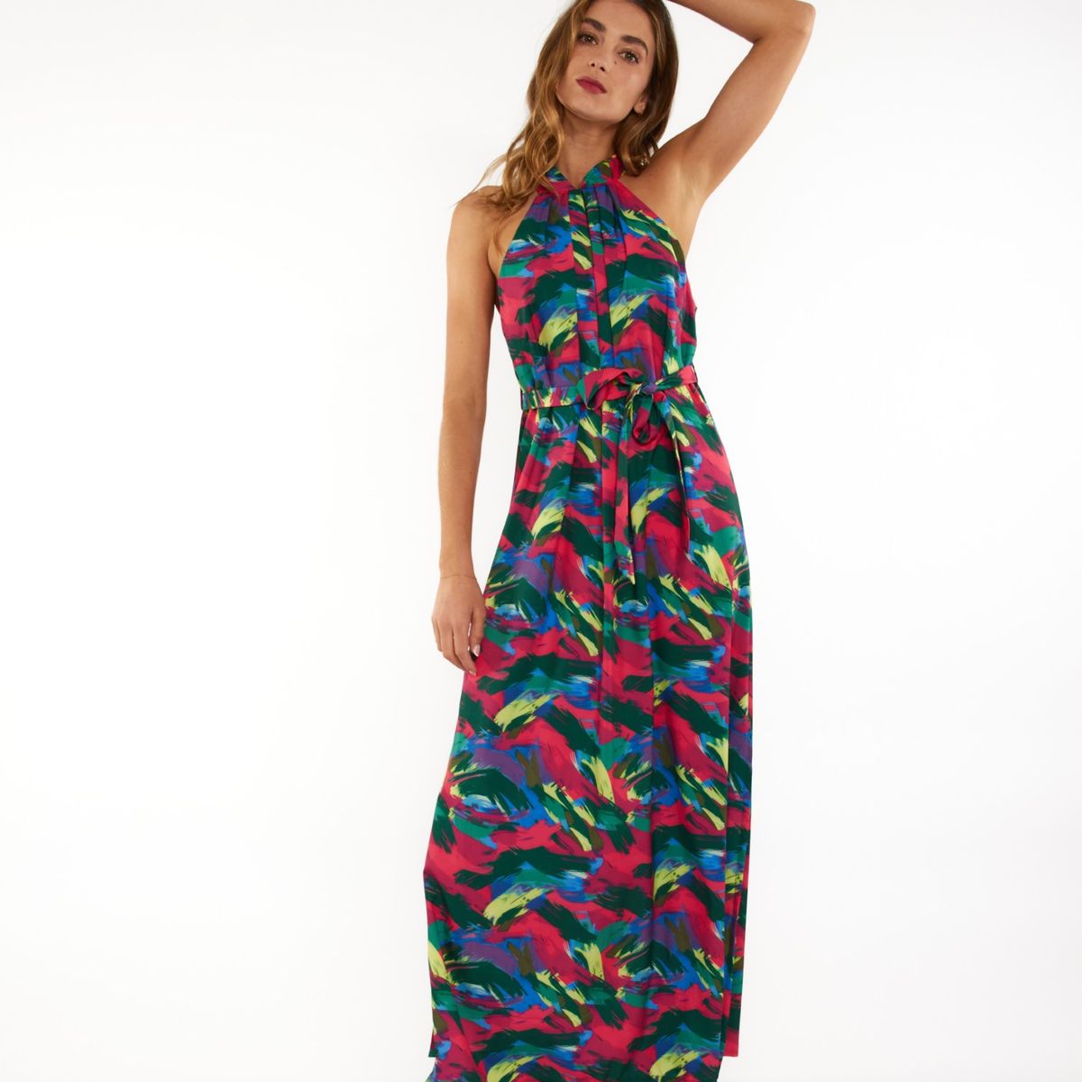 GUINDA - Vestido con cuello halter y lazo OSA GUINDA