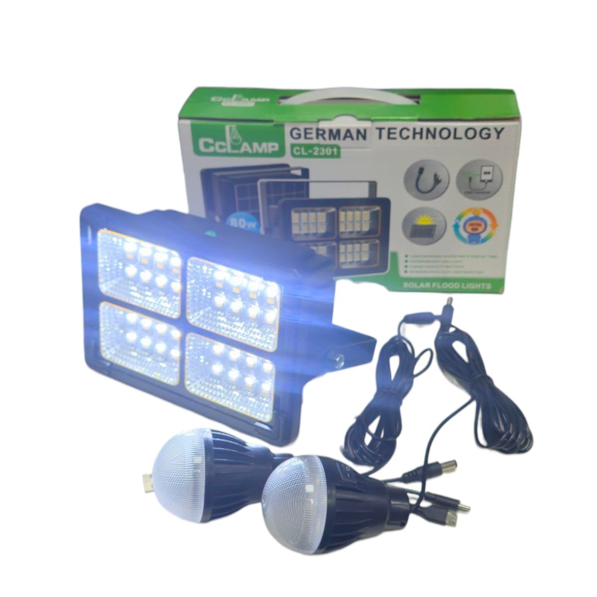 GENERICO - LAMPARA  RECARGABLE SOLAR 80WT CON 2 AMPOLLETAS PARA CAMPING CARGA TELEFONO