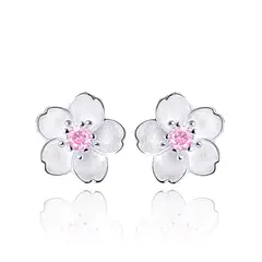 GENERICO - Aros Flor Circon Rosa 8 mm