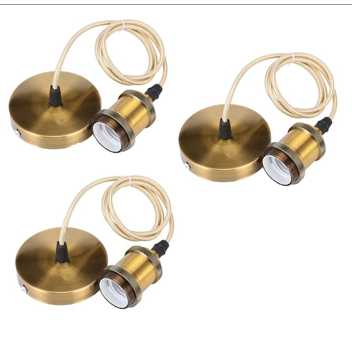 WANT - Pack 3 Soquetes Colgantes Dorados Vintage E27 (Certificado)