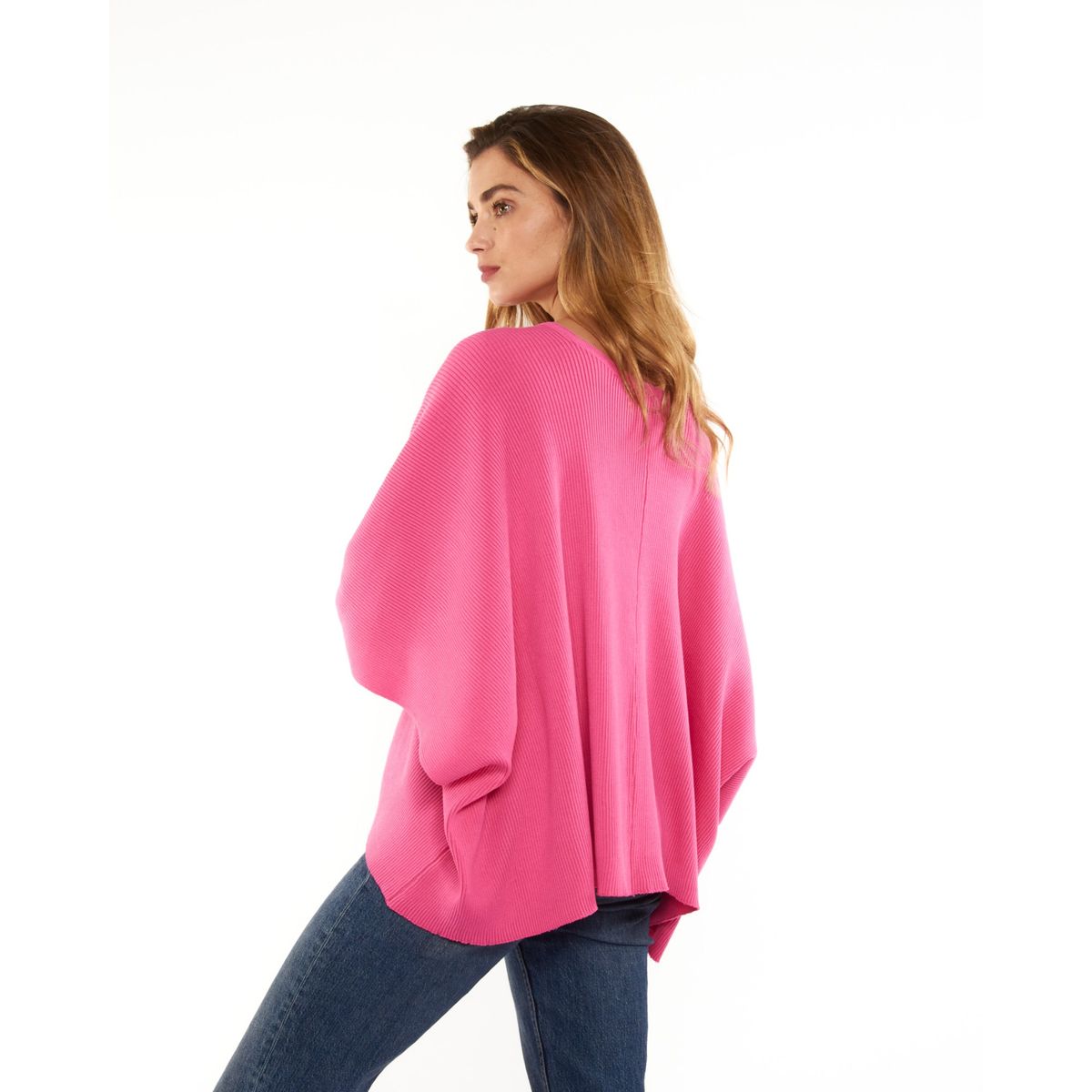 GUINDA - Sweater cuello en V hilo acanalado manga murciela Noela Guinda