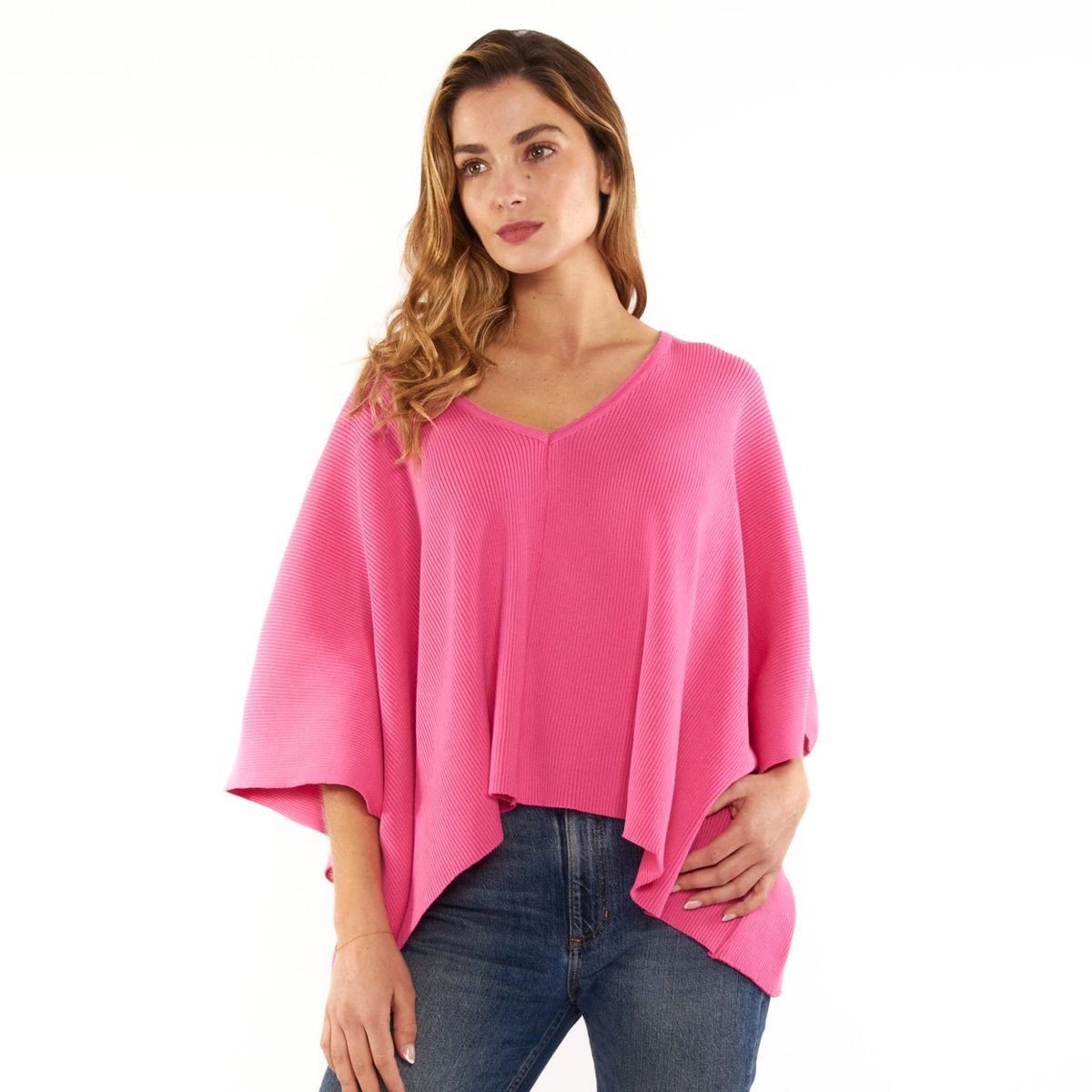 GUINDA - Sweater cuello en V hilo acanalado manga murciela Noela Guinda