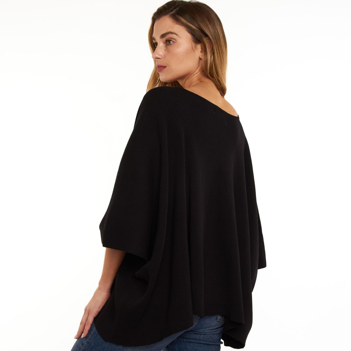 GUINDA - Sweater cuello en V hilo acanalado manga murciela Noela Guinda