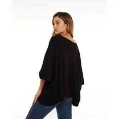 GUINDA - Sweater cuello en V hilo acanalado manga murciela Noela