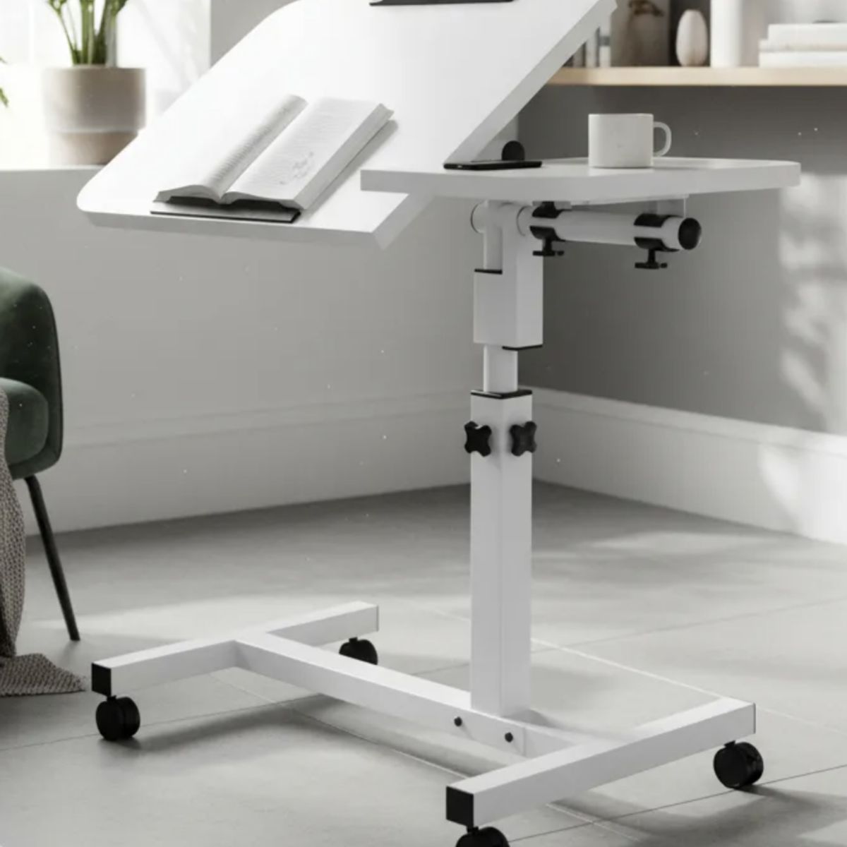 IDEEHOUSE - Mesa Multifuncional Ajustable Para Portátil Con Ruedas Color Blanco