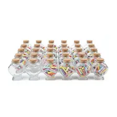GENERICO - Pack 24 Botella Decorativa Corazon Vidrio Tapa Corcho 80ml Trasparente