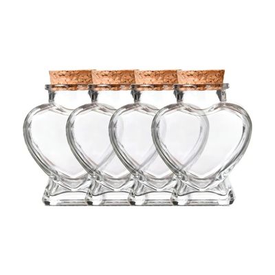 Imagen 2 del producto Pack 24 Botella Decorativa Corazon Vidrio Tapa Corcho 80ml Trasparente