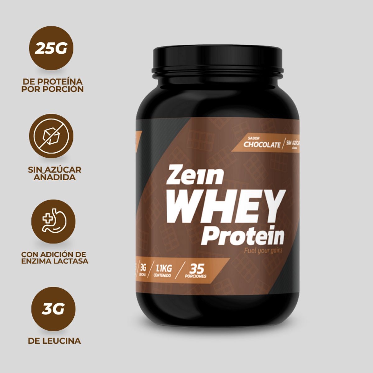 ZEIN - PROTEINA WHEY 1,1KG 35 PORCIONES CHOCOLATE - ZEIN