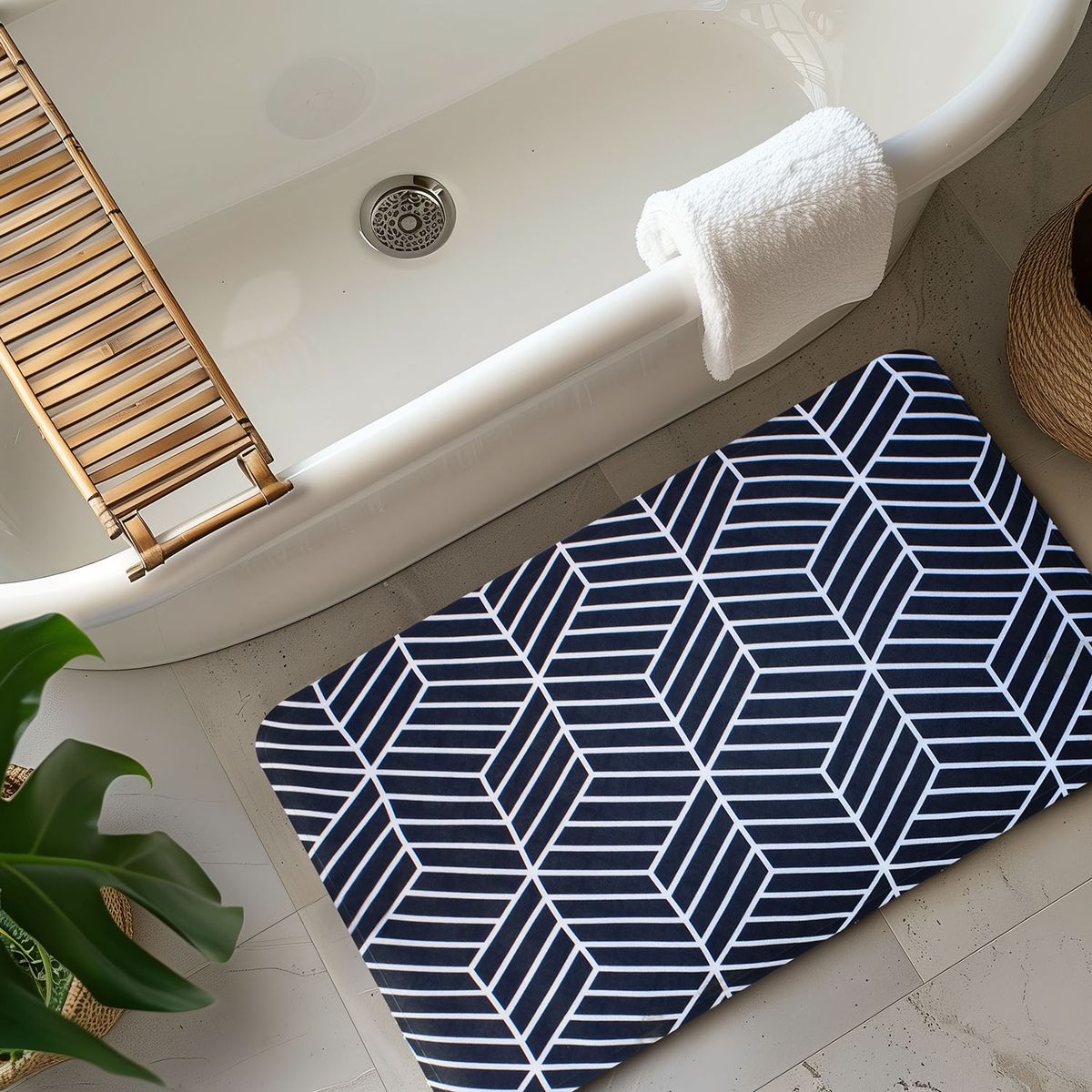 NAUTICA - Alfombra de baño Nautica Home PVC antideslizante 39x69cm azul-blanco