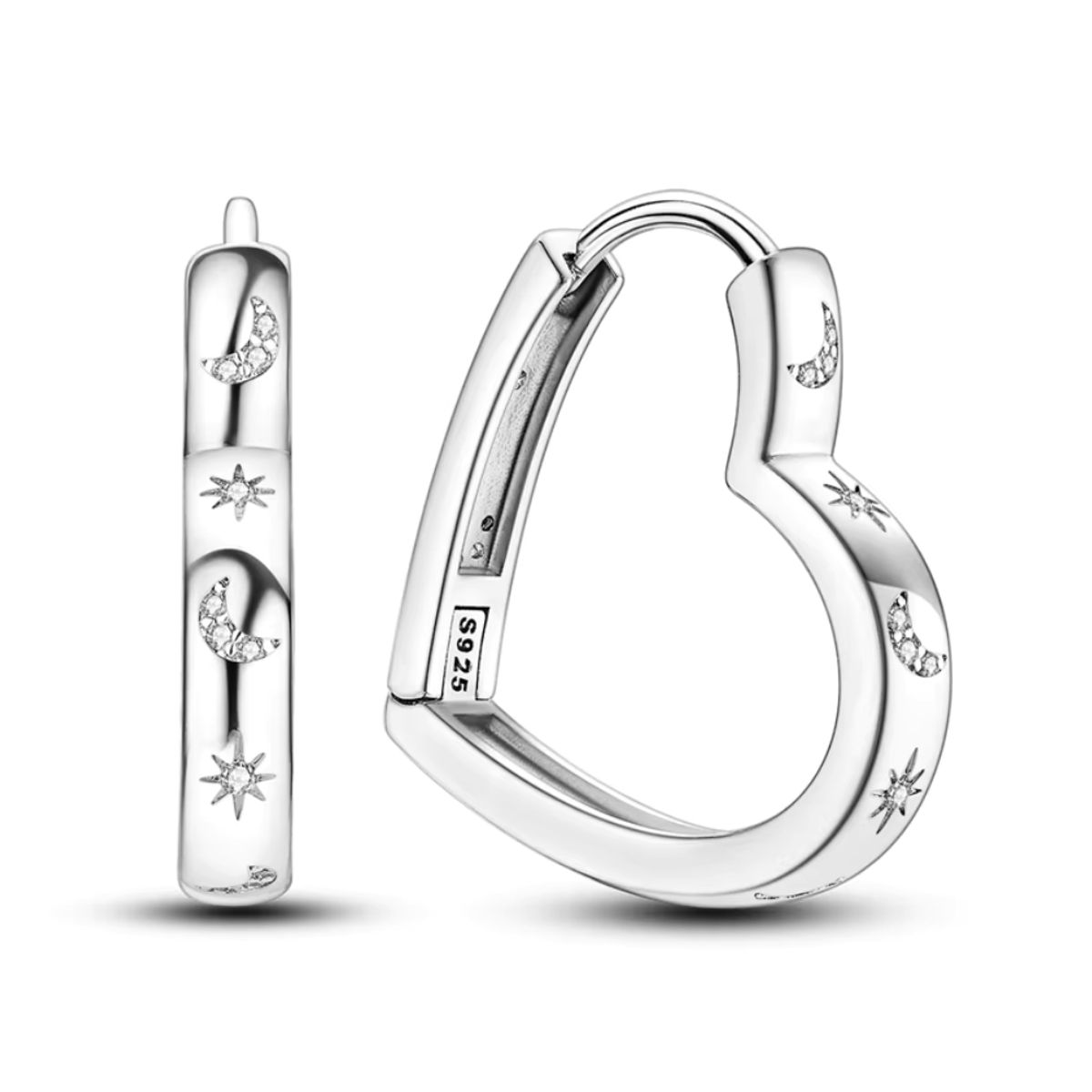 GENERICO - Aros Corazón Luna Y Estrellas Con Micro Circones