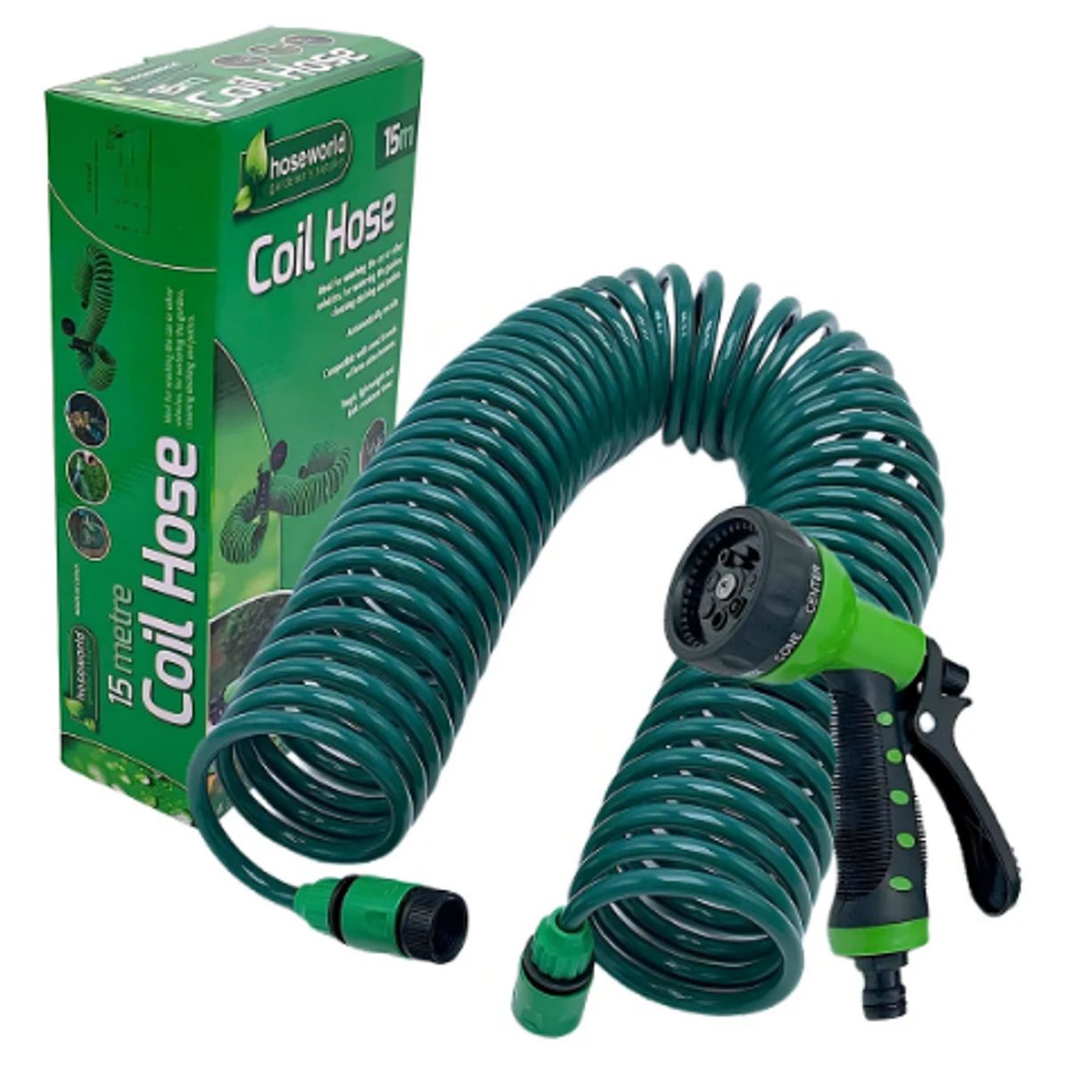 GENERICO - Manguera De Jardín Bobina Retráctil 15 Metros Extensible Color Verde Oscuro