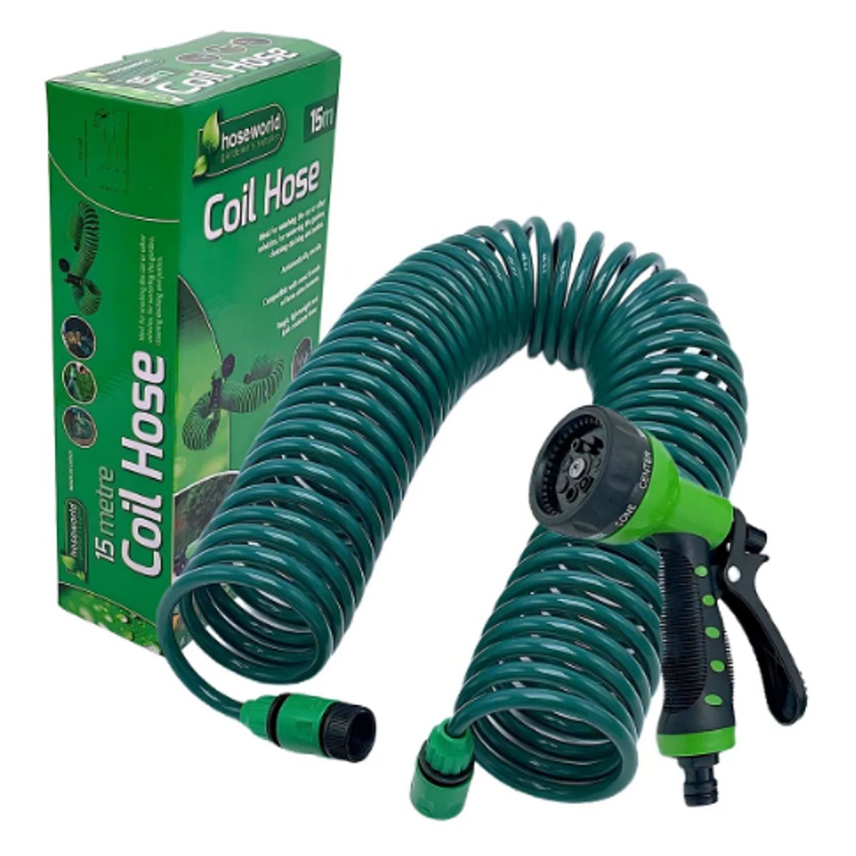 GENERICO - Manguera De Jardín Bobina Retráctil 15 Metros Extensible Color Verde Oscuro