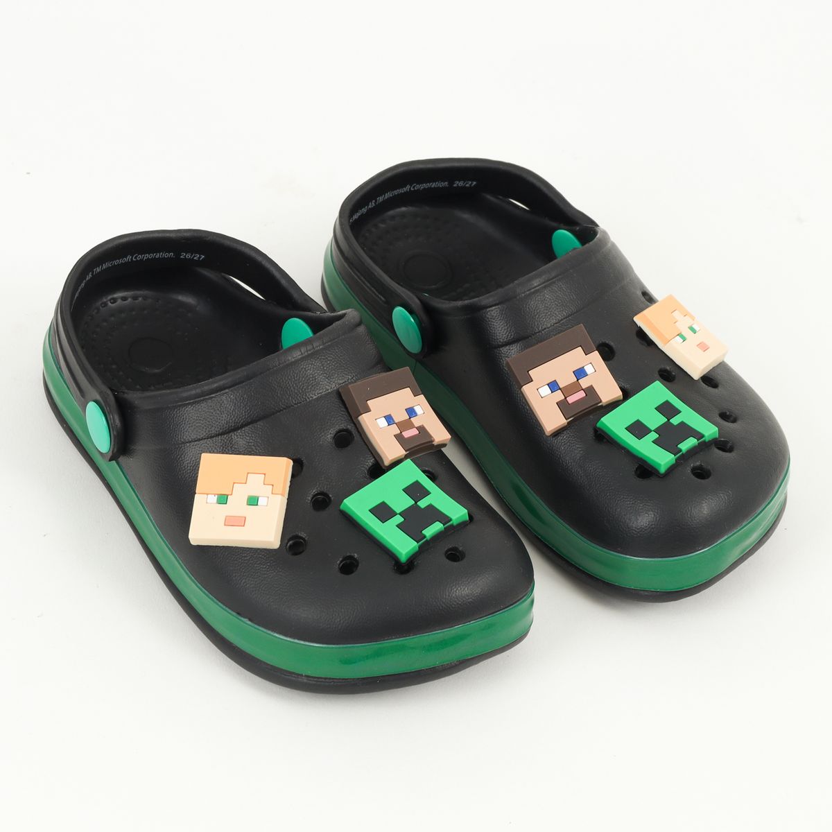 MINECRAFT - Zueco De Eva Niño Negro Pins Personajes Minecraft