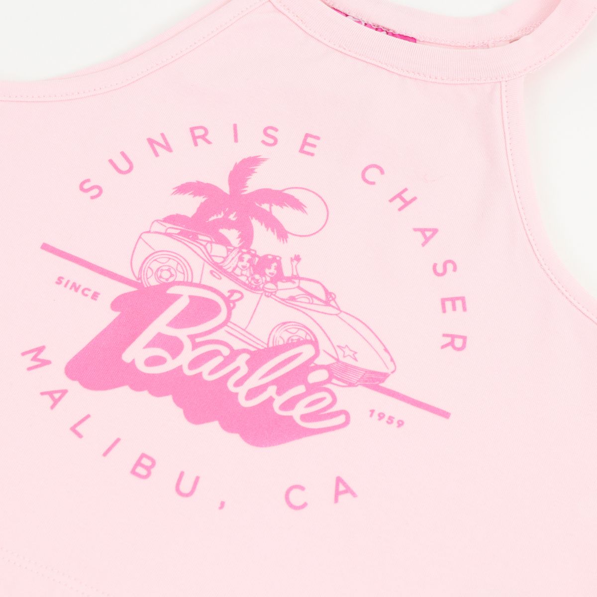 BARBIE - Polera Sin Manga Niña Rosa Palmera Barbie