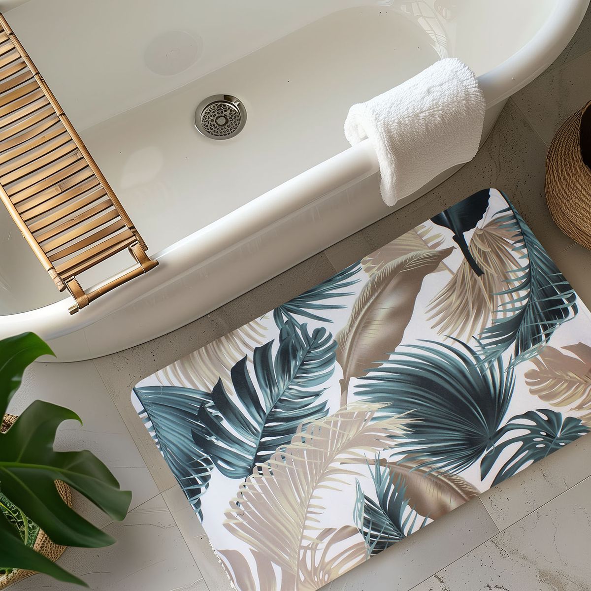 NAUTICA - Alfombra de baño Nautica Home PVC antideslizante 39x69cm hojas tropicales