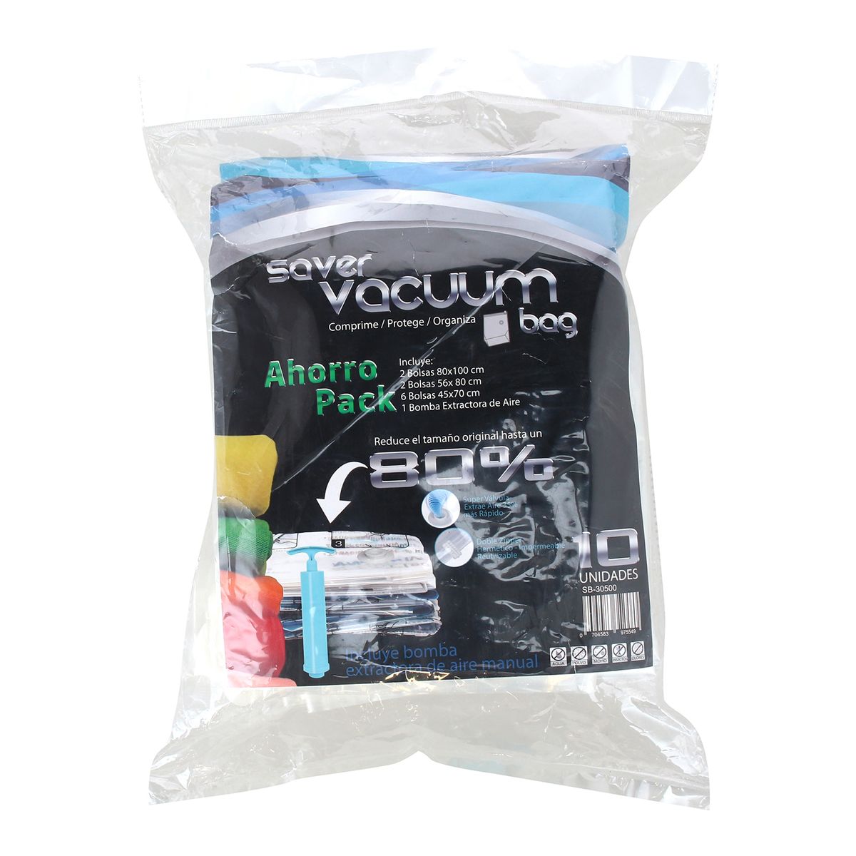 SAVER VACUUM BAG - Pack Ahorro 30 Bolsas Ahorra Espacio con Extractor de Aire SVB