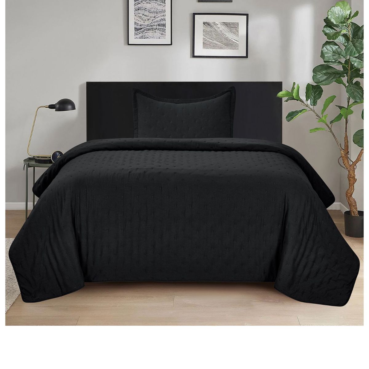 ILLUSIONS - Quilt Roma King Illusions Temporada Primevera -verano Negro