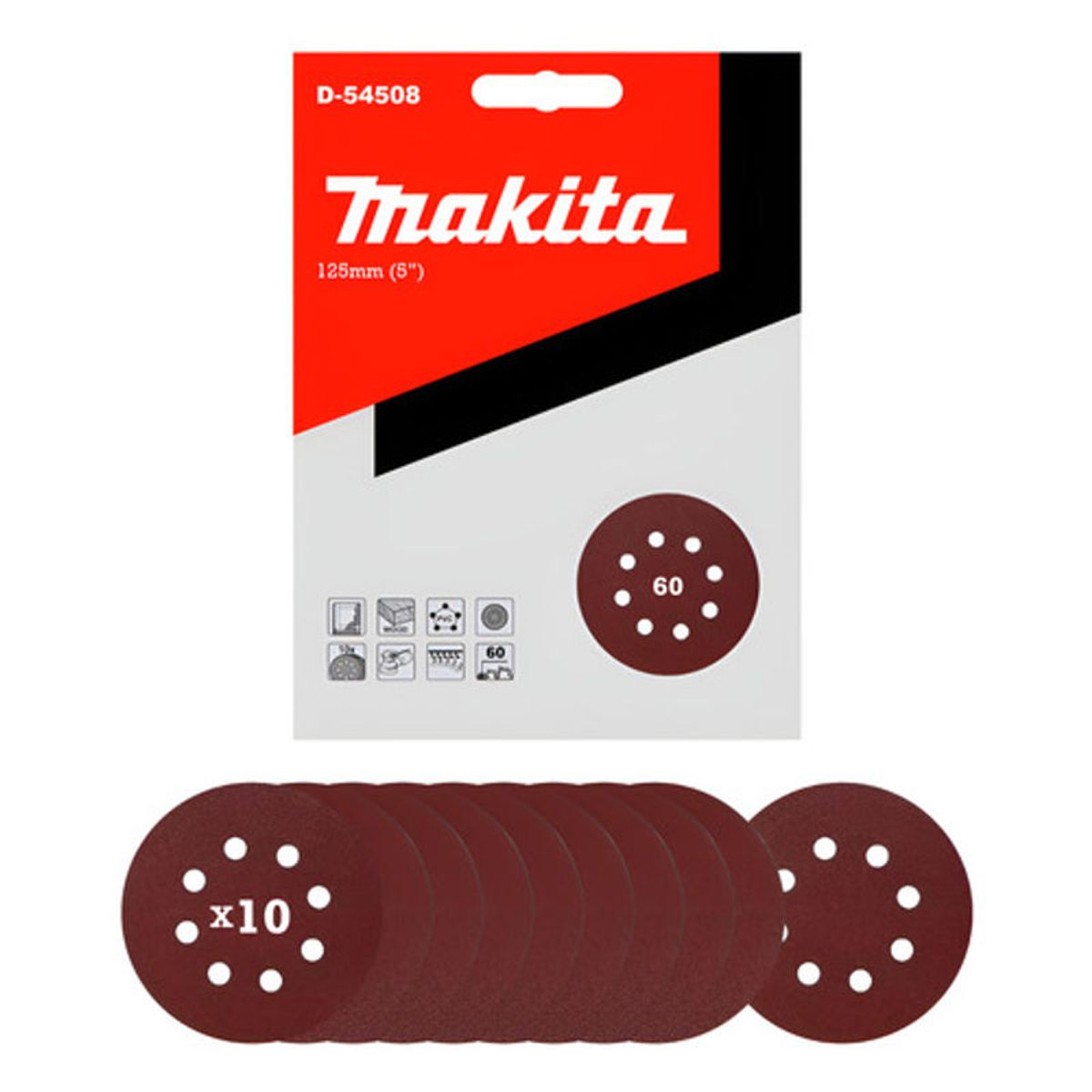 GENERICO - 10 Discos Lija Velcro 125mm Grano 60 Makita D-54508
