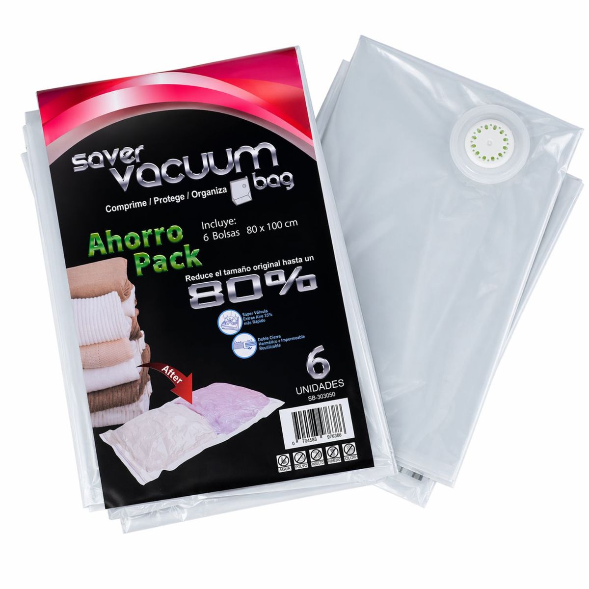 SAVER VACUUM BAG - Pack 6 Bolsas Ahorra Espacio SVB 80 x 100 cm