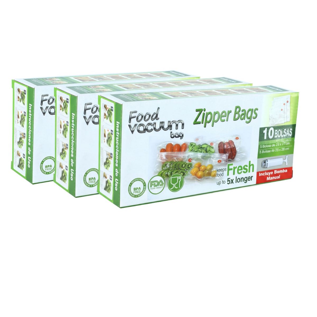 FOOD VACUUM BAG - Pack 30 Bolsas al Vacío para Alimentos FVB con Bomba Extractora