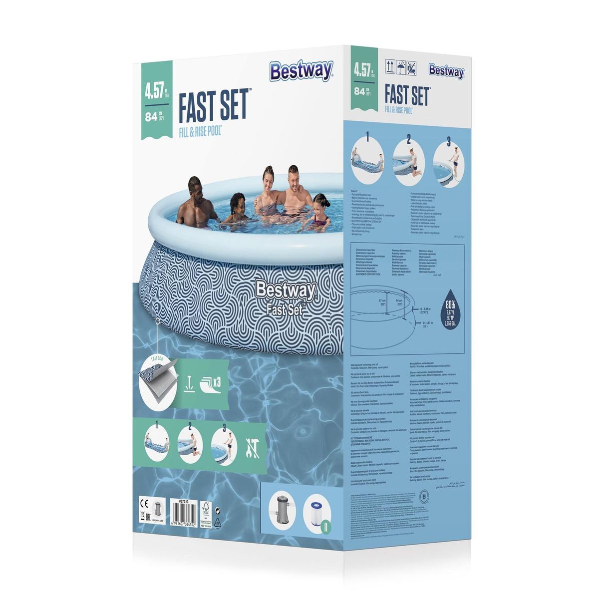BESTWAY - Piscina Bestway Redonda Fácil Armado con filtro 4.57mx84cm