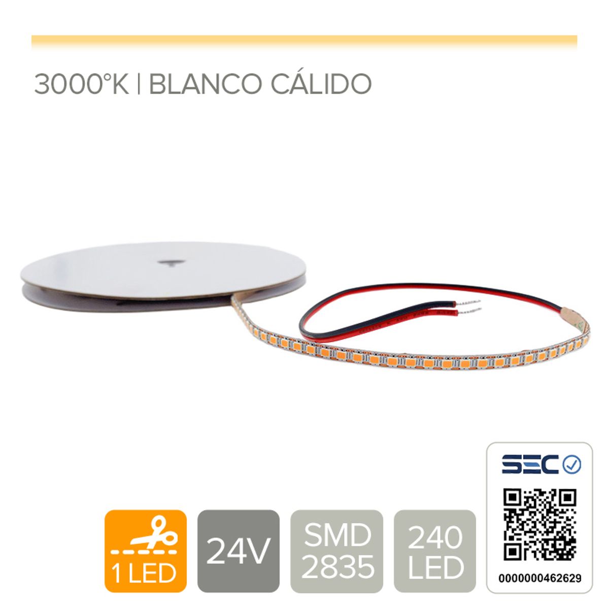 STOREFIX - CINTA LED CORTE 1 LED 7W 24V 240L BLANCO CÁLIDO (Rollo 5 mts)