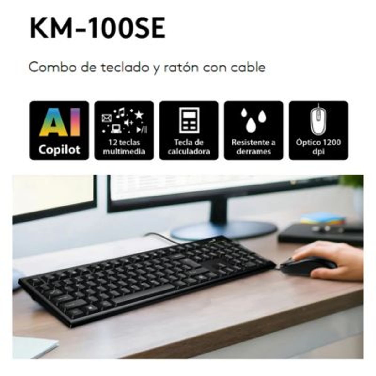 GENIUS - Kit Teclado Y Mouse Genius Usb KM-100SE Español Mouse Negro Teclado Negro