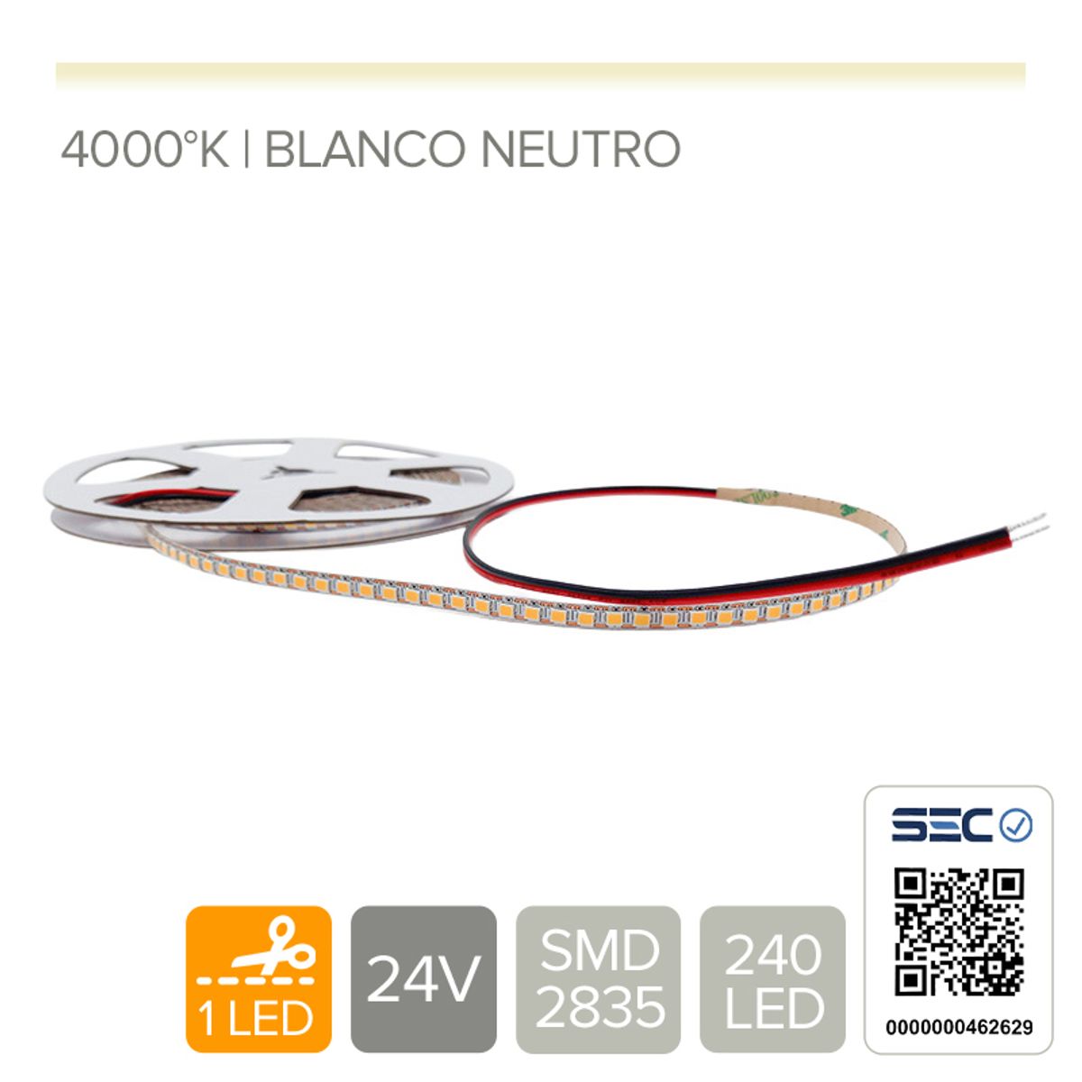 STOREFIX - CINTA LED CORTE 1 LED 7W 24V 240L BLANCO NEUTRO (Rollo 5 mts)