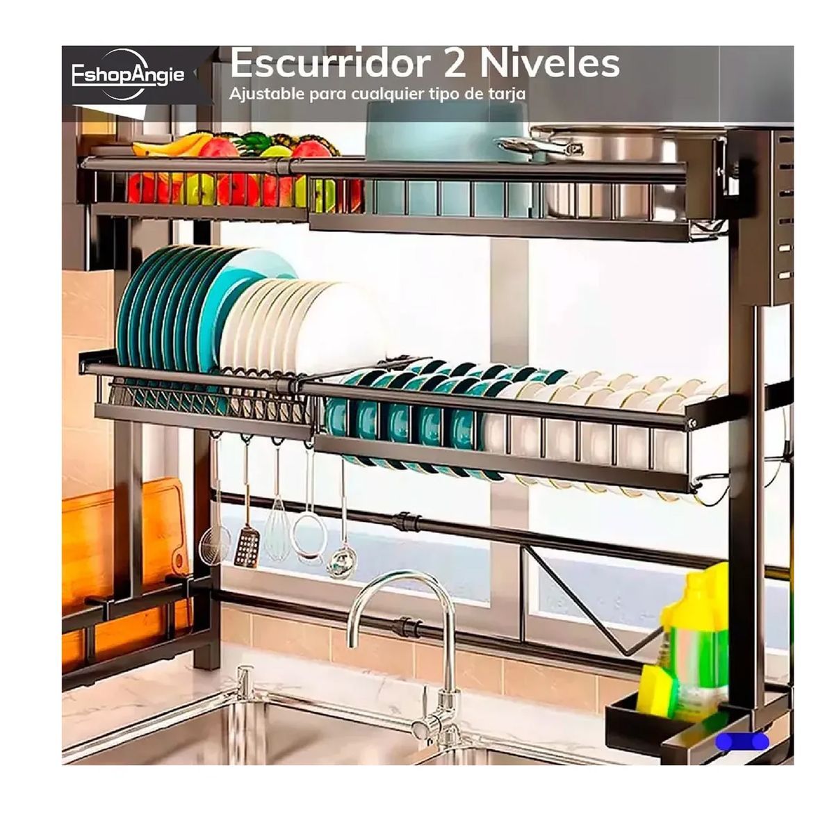 OFERTABKN - Escurridor Platos Trastes 2 Niveles Ajustable Para Fregadero