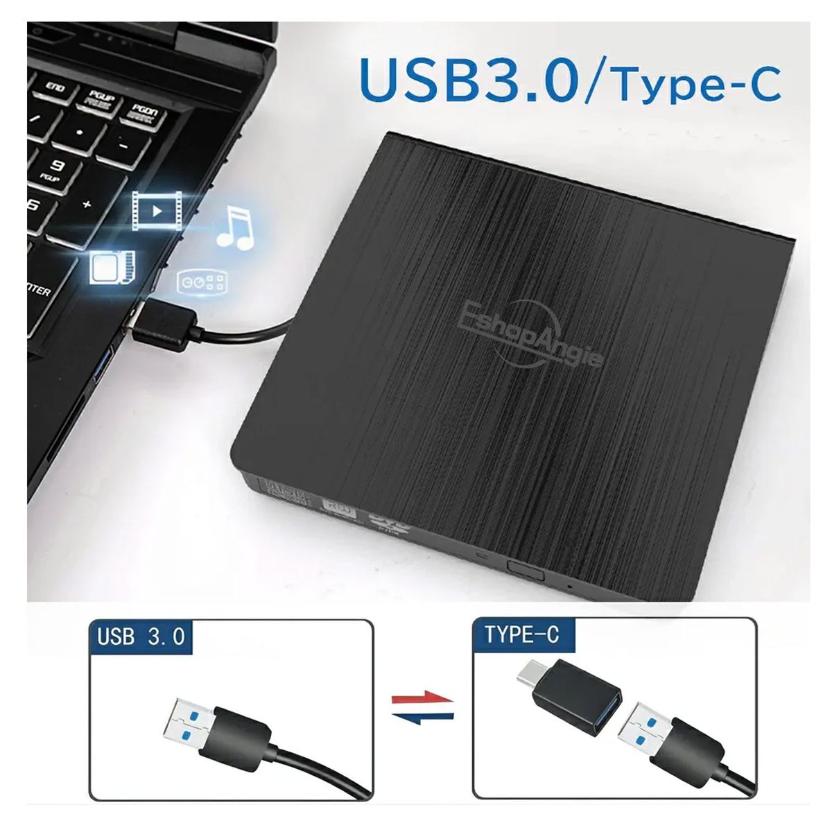 OFERTABKN - Grabador Externo Dvd/cd Lector Usb 3.0 Negro Usb-c Usb 3.0,usb