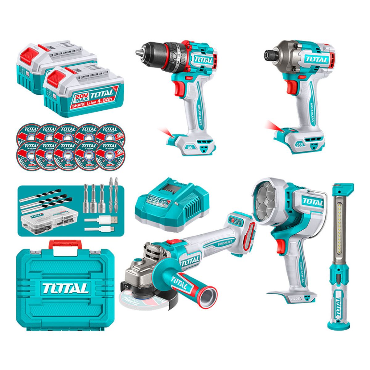 TOTAL TOOLS - Kit Herramientas 20V con Accesorios Total