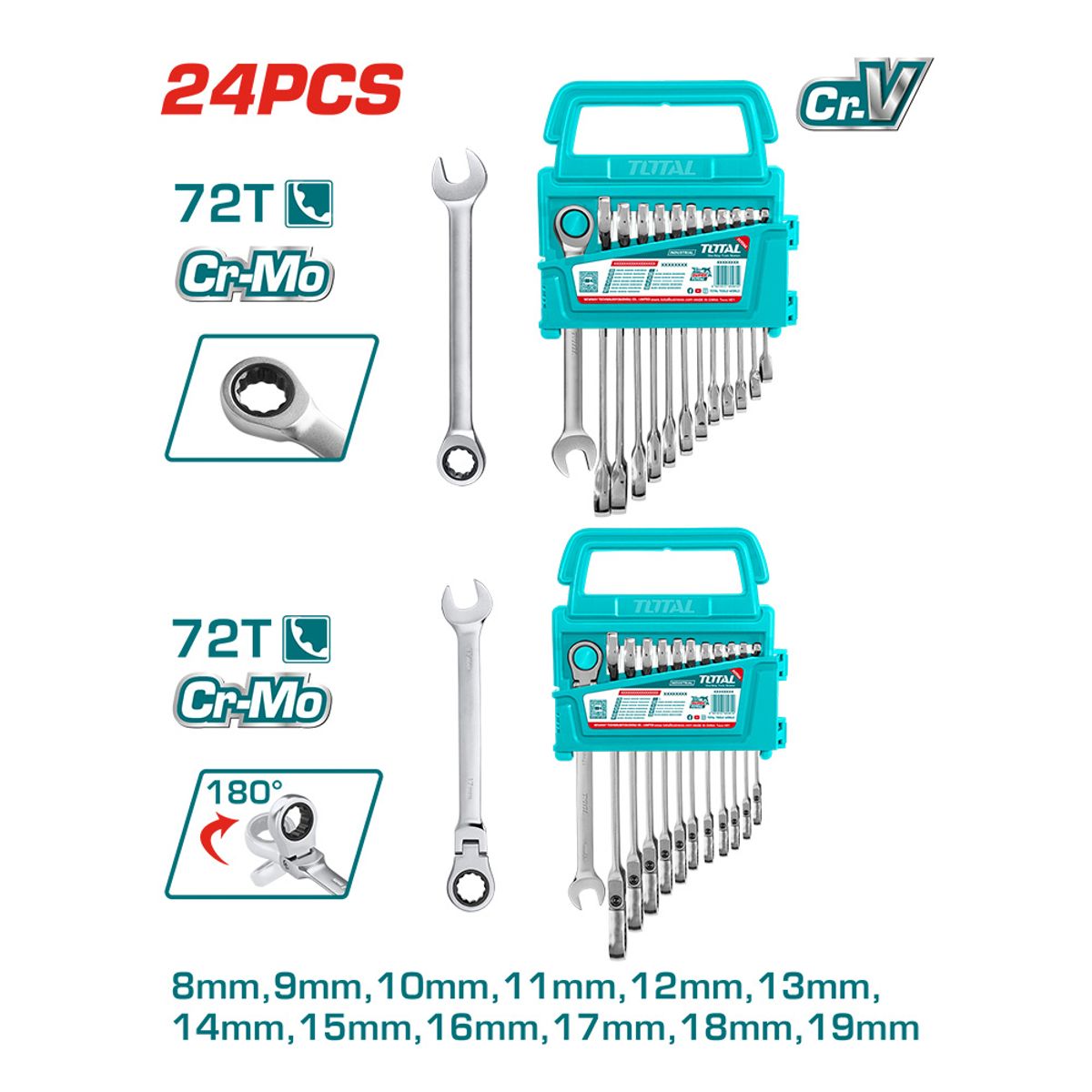 TOTAL TOOLS - Set Llaves 24 piezas Cromo Vanario Total