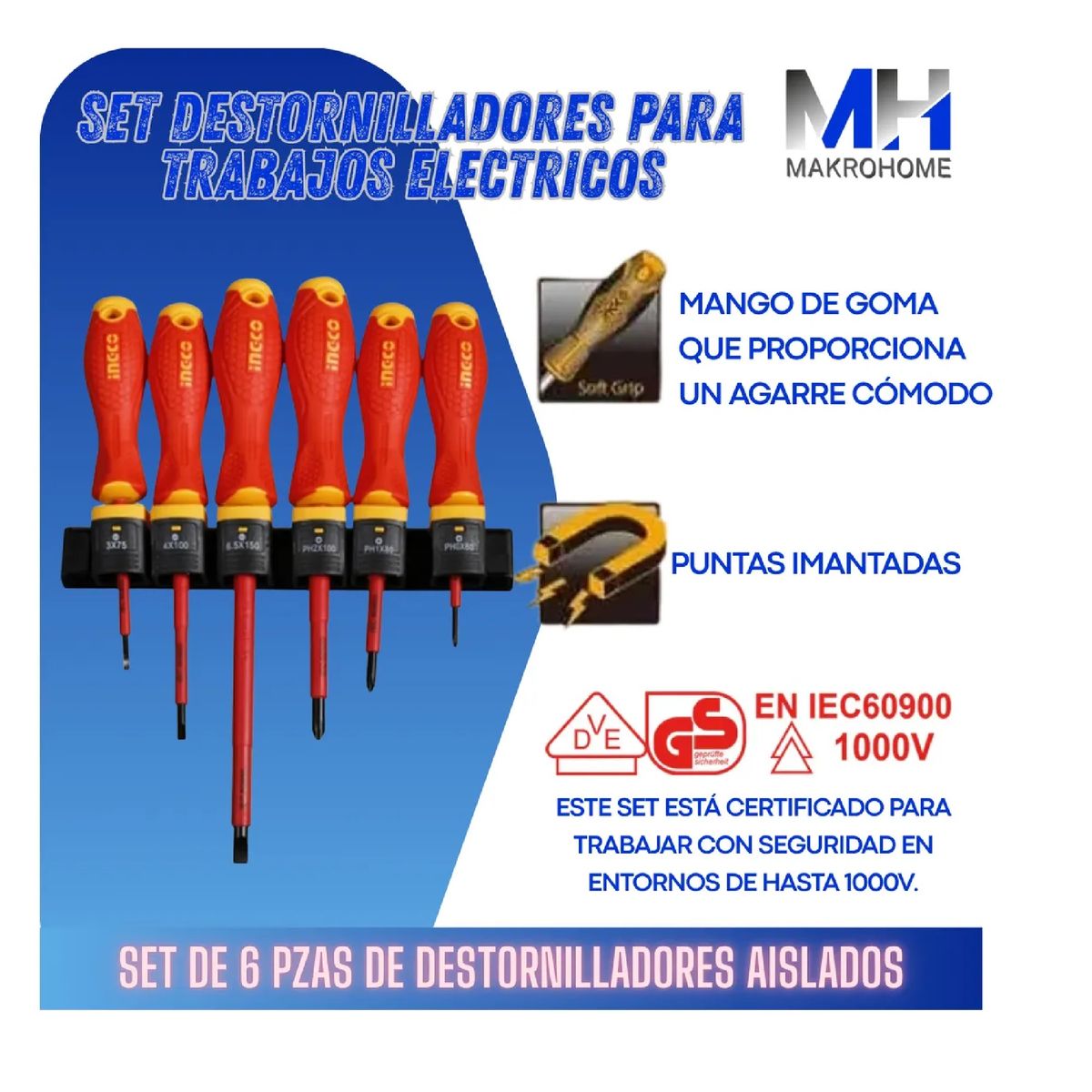 INGCO - Set Destornilladores Aislados Ingco 6 Pzas Certificado Vde