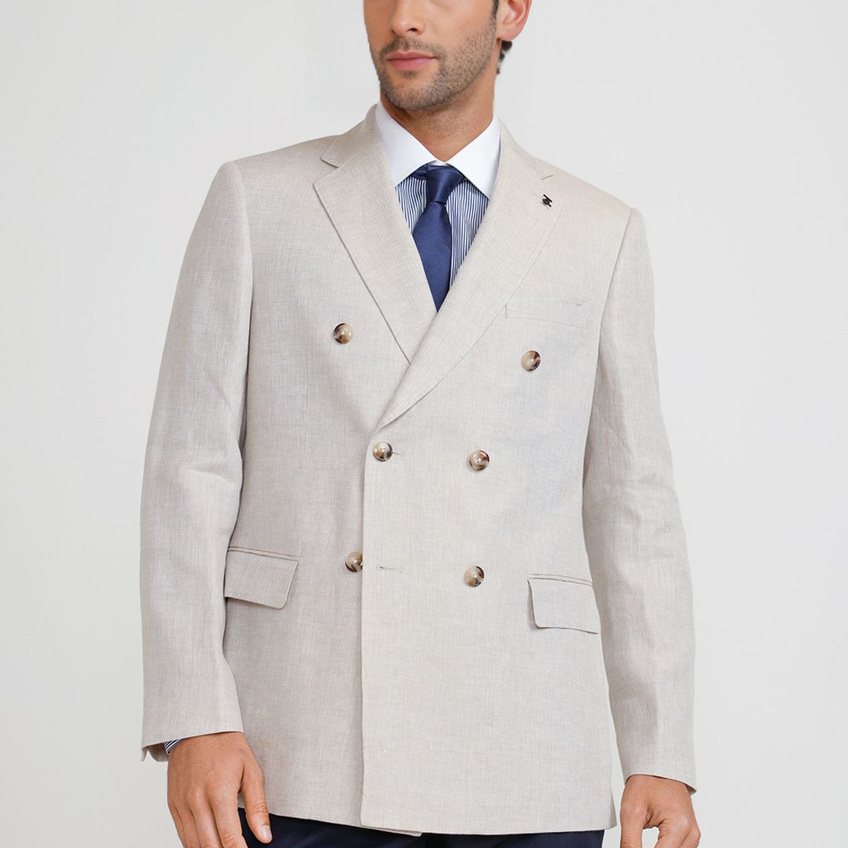 TRIAL - Chaqueta Hombre Formal Cruzada Lino Mix&Color Beige