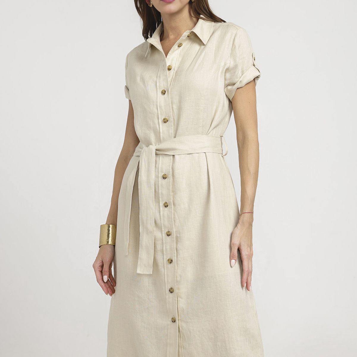 CANADIENNE - Vestido Mujer Sevilla Lino Beige
