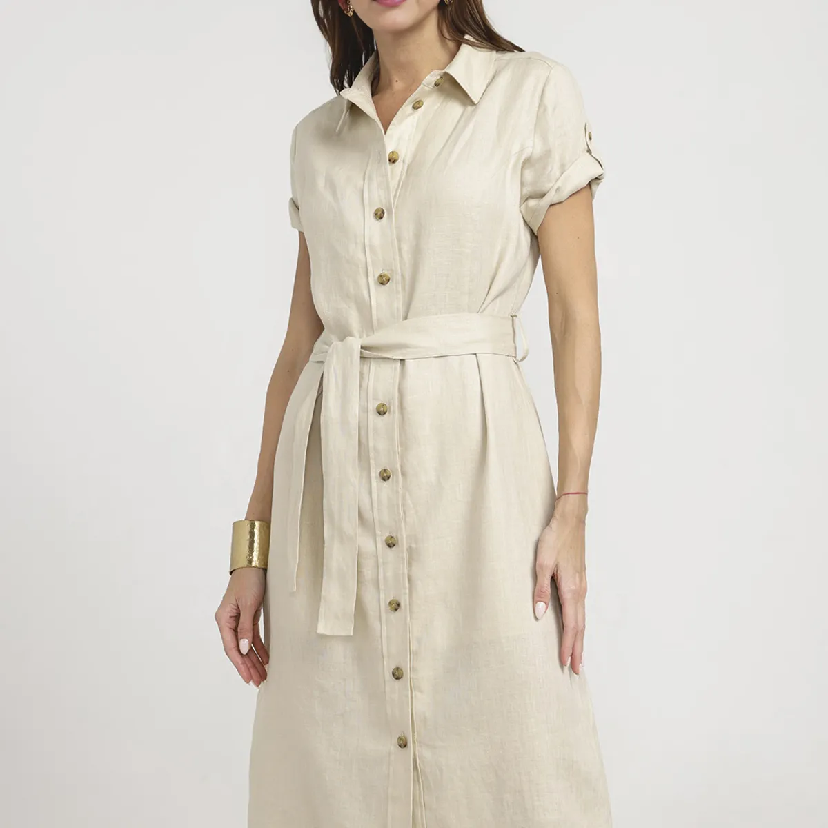 CANADIENNE - Vestido Mujer Sevilla Lino Beige
