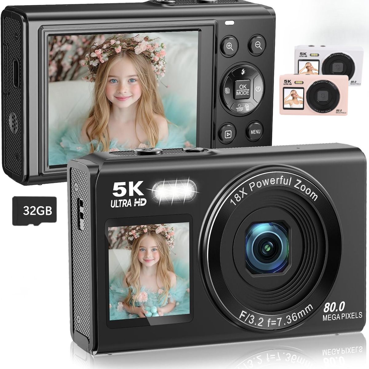 GENERICO - Cámara Digital Doble Pantalla 80MP 5K con Zoom 18x y WiFi