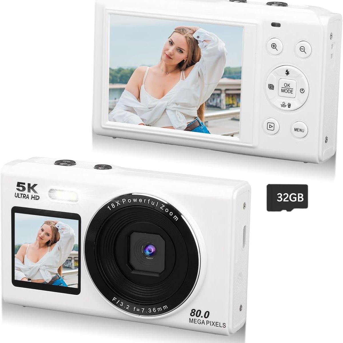 GENERICO - Cámara Digital Doble Pantalla 80MP 5K con Zoom 18x y WiFi