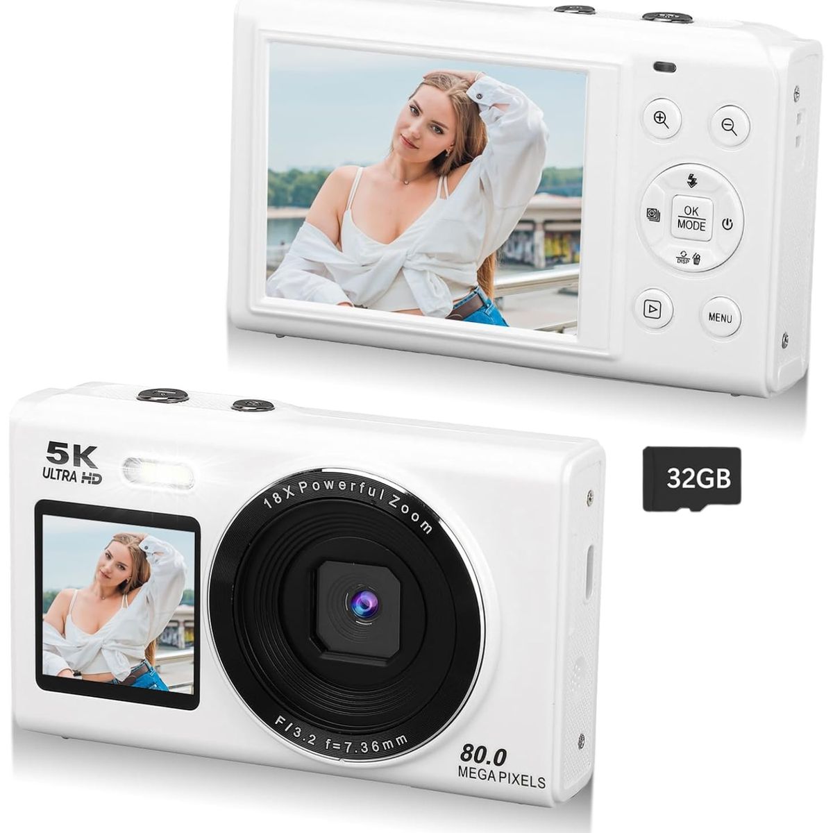 GENERICO - Cámara Digital Doble Pantalla 80MP 5K con Zoom 18x y WiFi