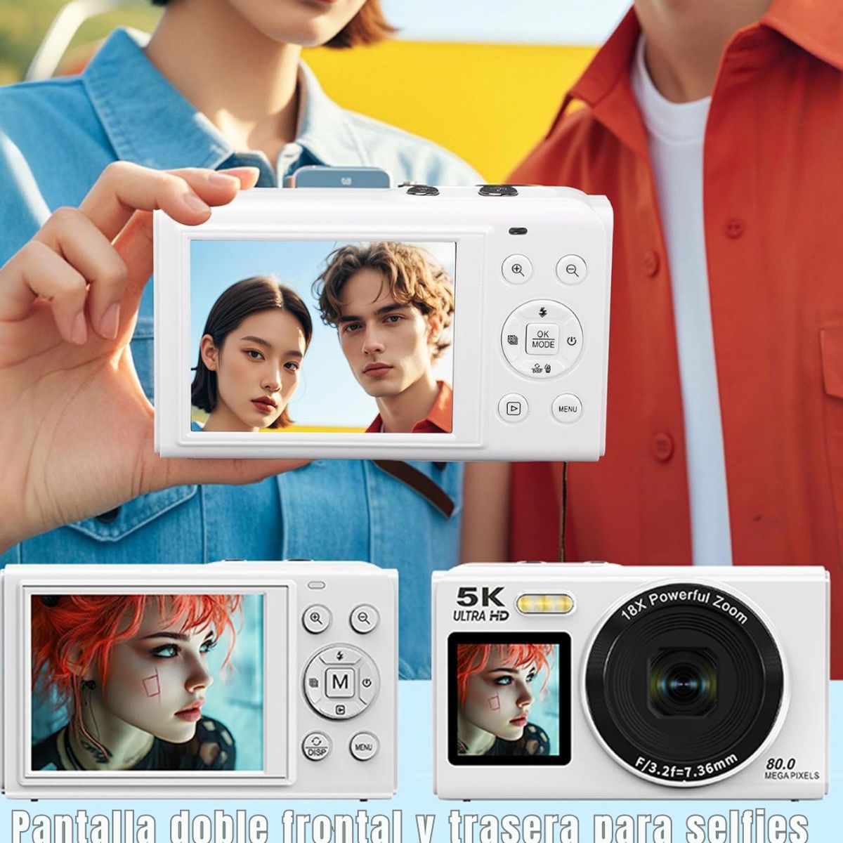 GENERICO - Cámara Digital Doble Pantalla 80MP 5K con Zoom 18x y WiFi