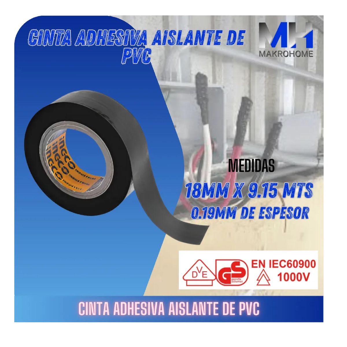 INGCO - Cinta Aisladora Pvc Ingco 18mm X 915cm Calidad Profesional