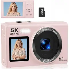 GENERICO - Cámara Digital Doble Pantalla 80MP 5K con Zoom 18x y WiFi