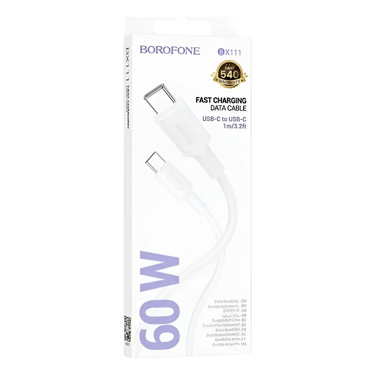 MOTOMO - Cable Carga Rápida y Datos USB-C A USB-C De 60W 1Mt Blanco