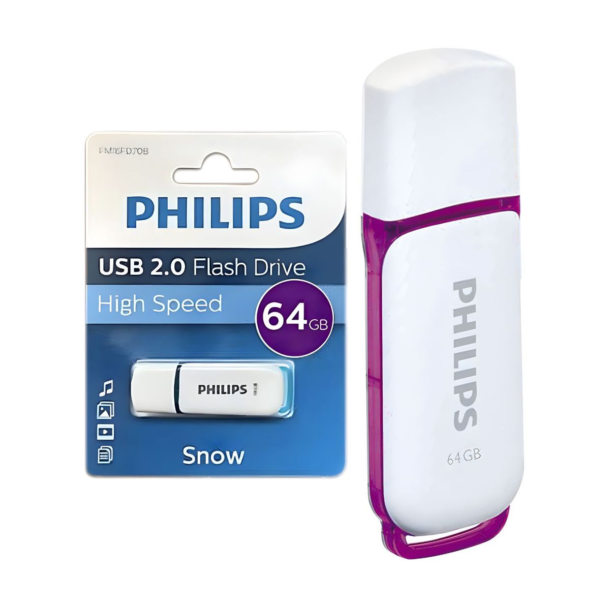 PHILIPS - Pendrive Snow 64GB USB 2.0 Gran Capacidad y Estilo - PS
