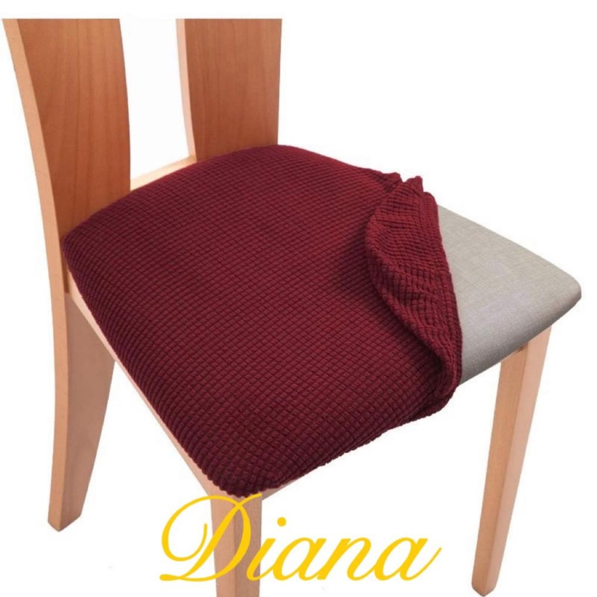 DIANA - FUNDAS DE ASIENTO CUADRILLE PARA SILLAS SET DE 6 UNIDADES COLOR BURDEO