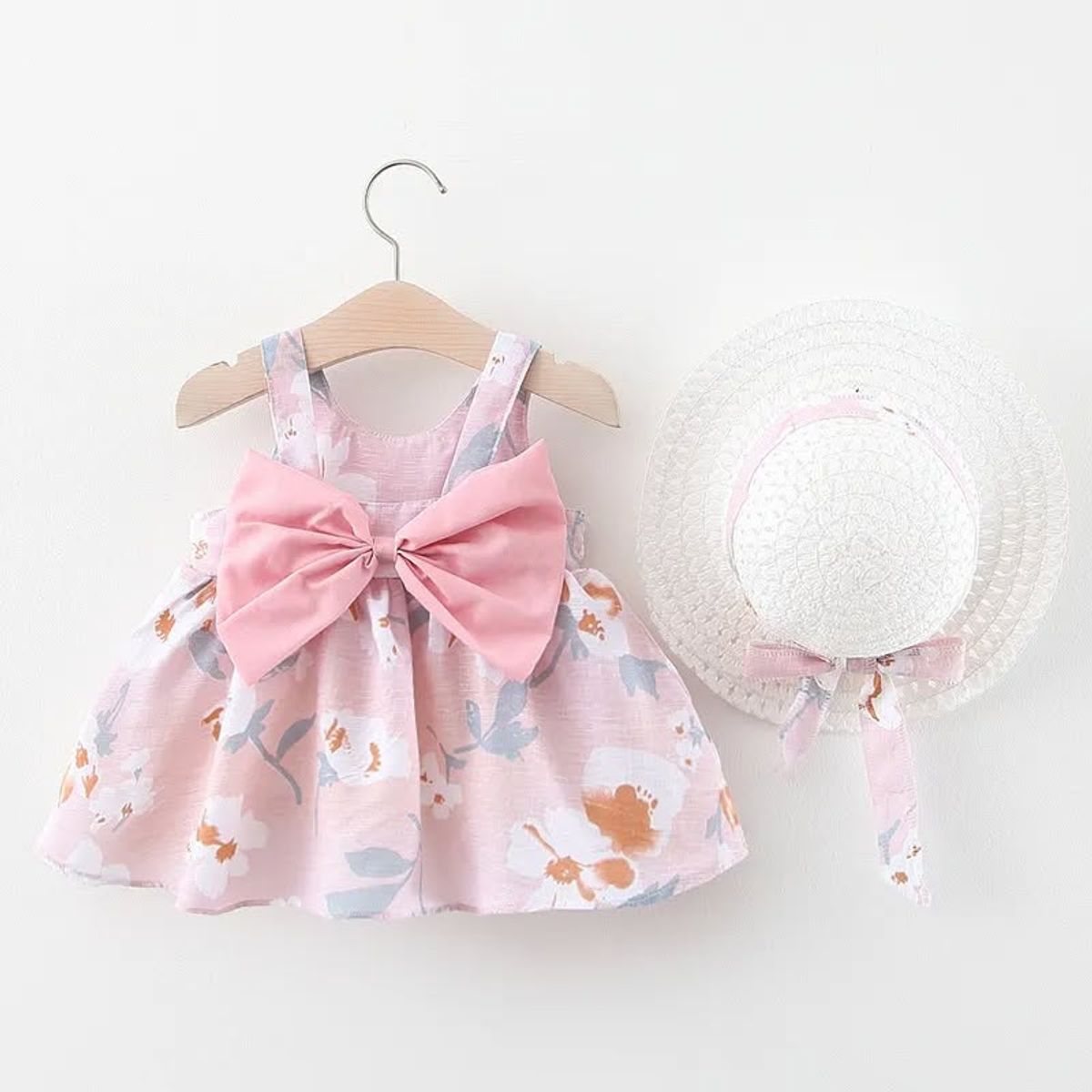 GENERICO - Set vestido de Flor para niña con sombrero talla 3  a 4