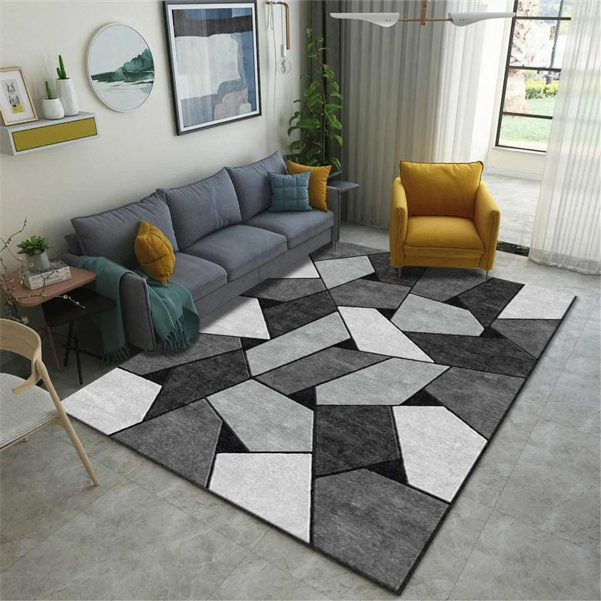 GENERICO - ALFOMBRA CON DISEÑO 160X200 GRIS PIEDRA MODERNA ELEGANTE WYM