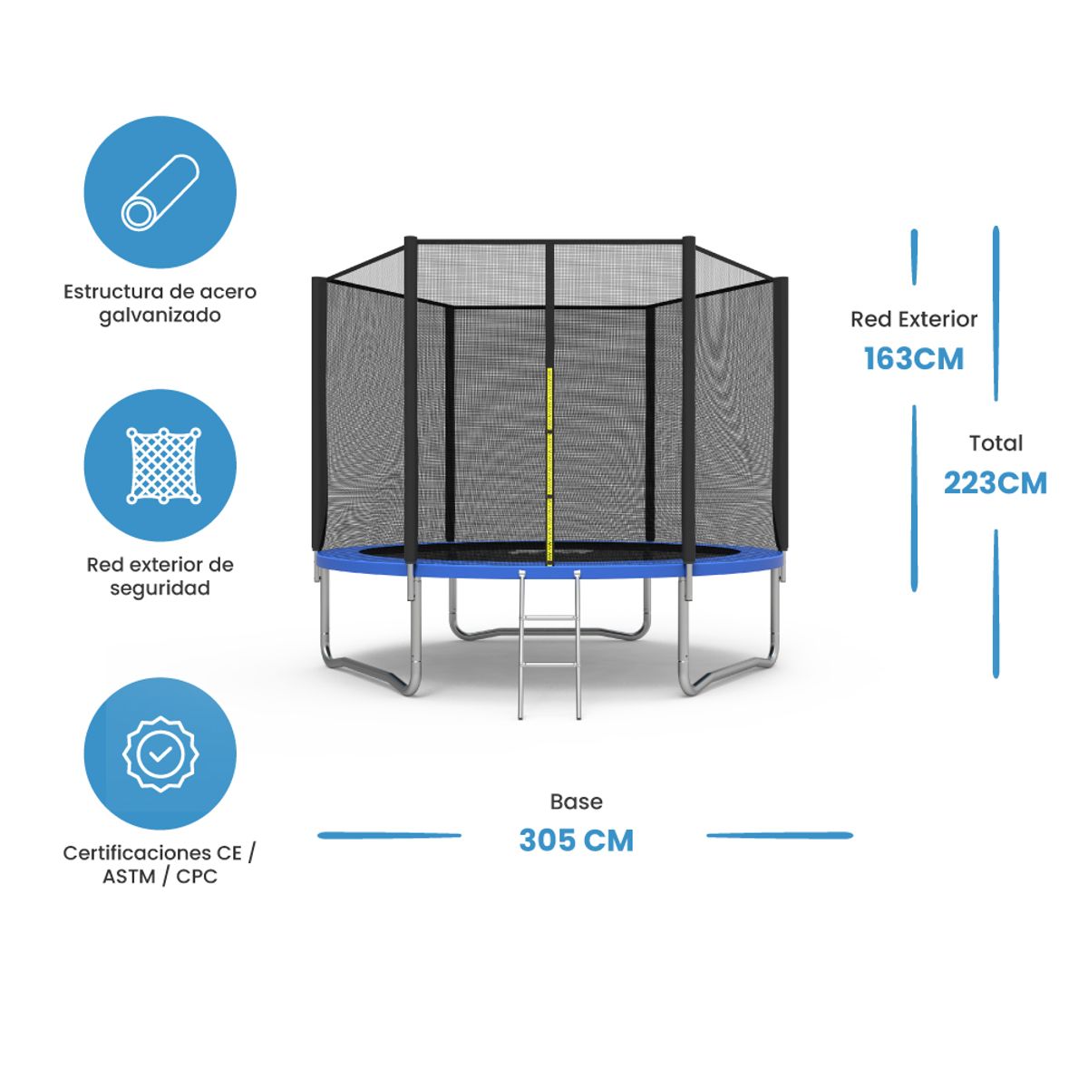GENERICO - Cama Elástica 3,05 Mts Azul UpFun Malla Seguridad y Escalera 10ft