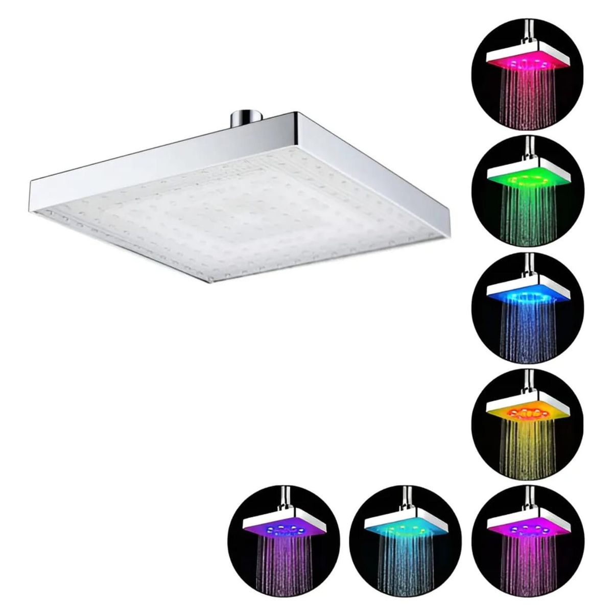 GENERICO - Cabezal De Ducha Cuadrado Con Luces Led