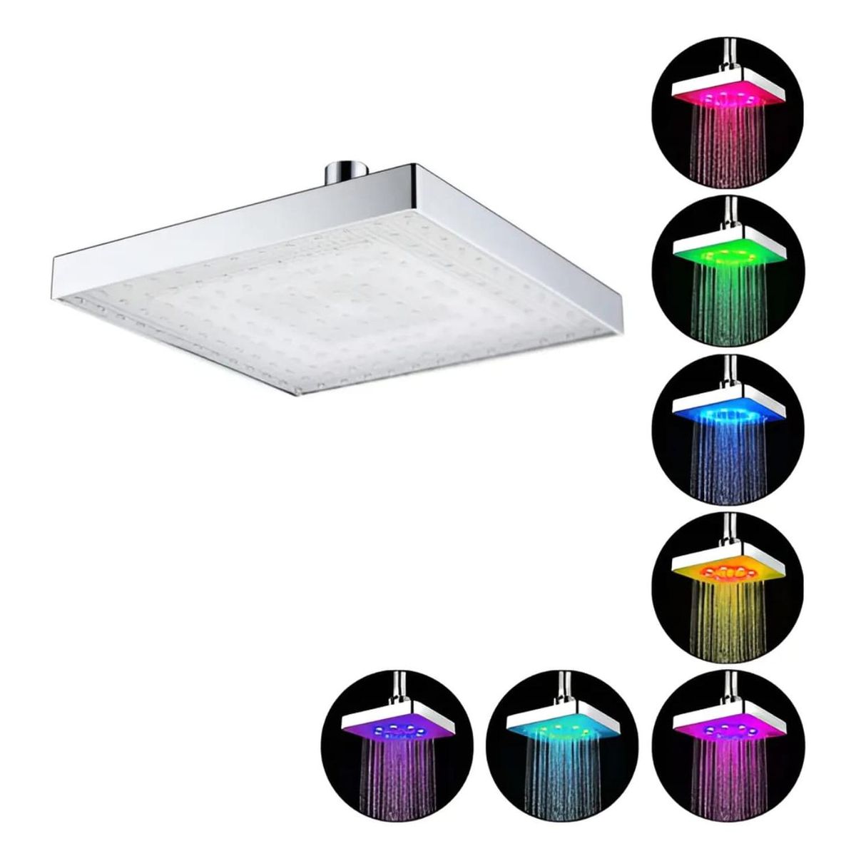GENERICO - Cabezal De Ducha Cuadrado Con Luces Led